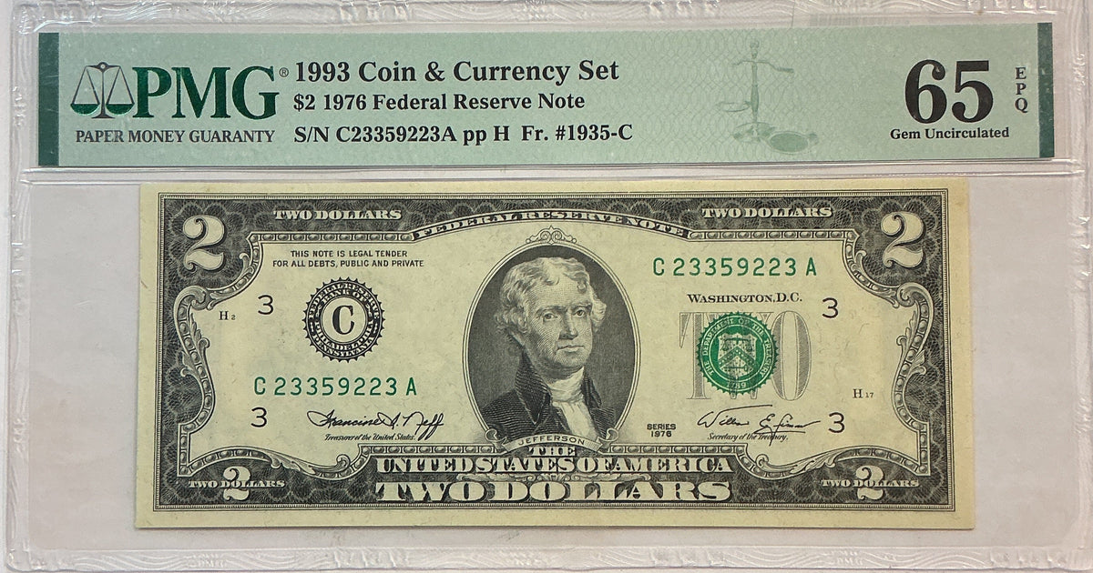 1976 $2 Federal Reserve Bank Note, PMG GEM UNC-65, GFRB086