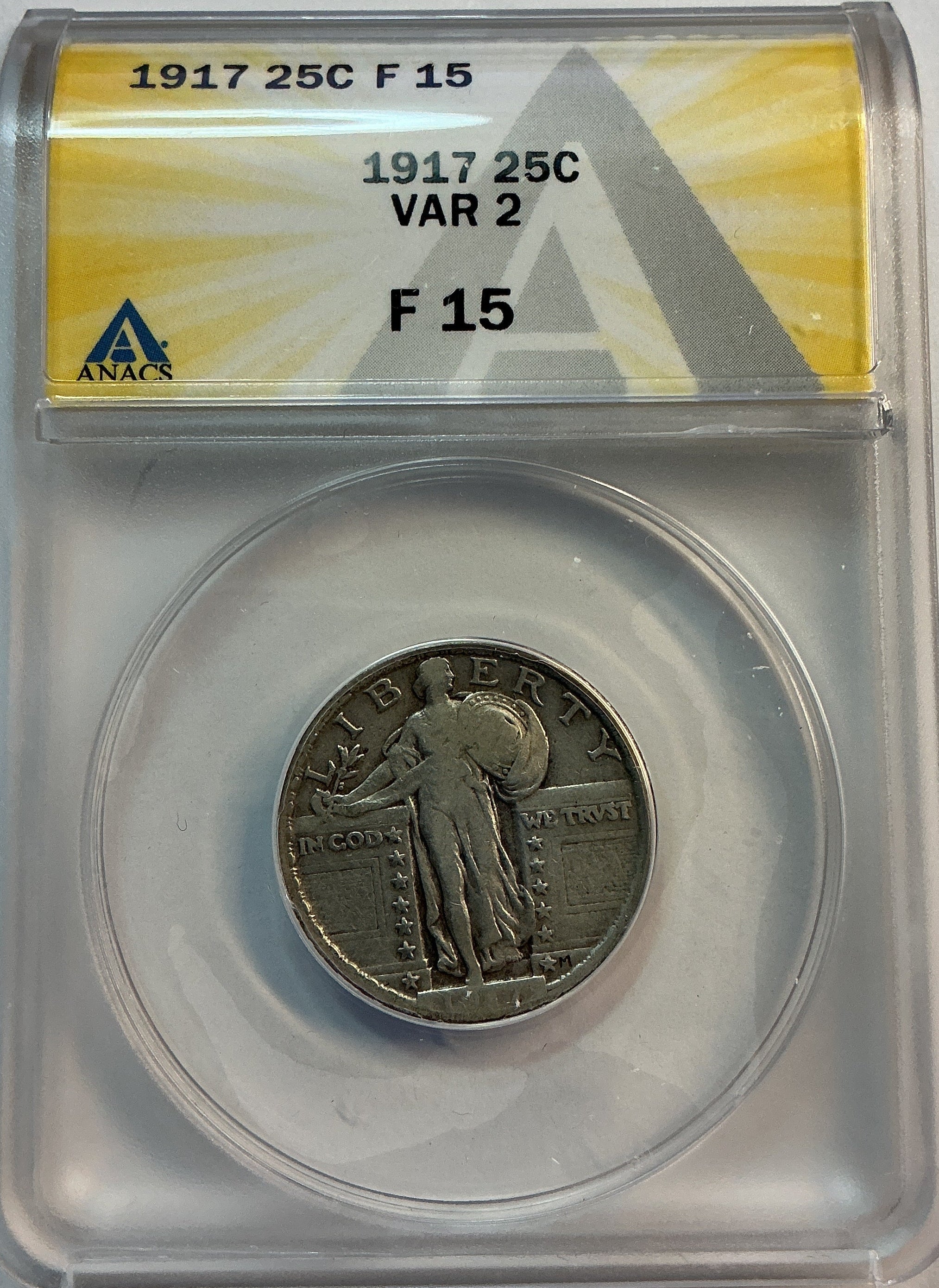 1917 Standing Liberty Quarter., Type-2., ANACS F-15, Store #QR1603