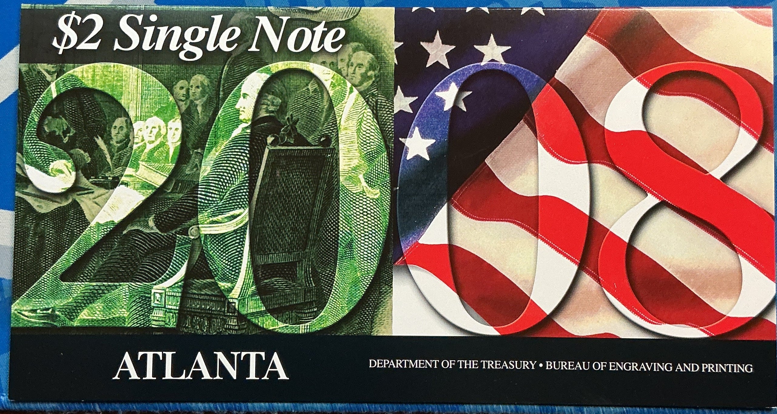 2008 Series, $2 Note, Atlanta, Dept of Treasury, 2008xxx Serial Number, Store #FRN030