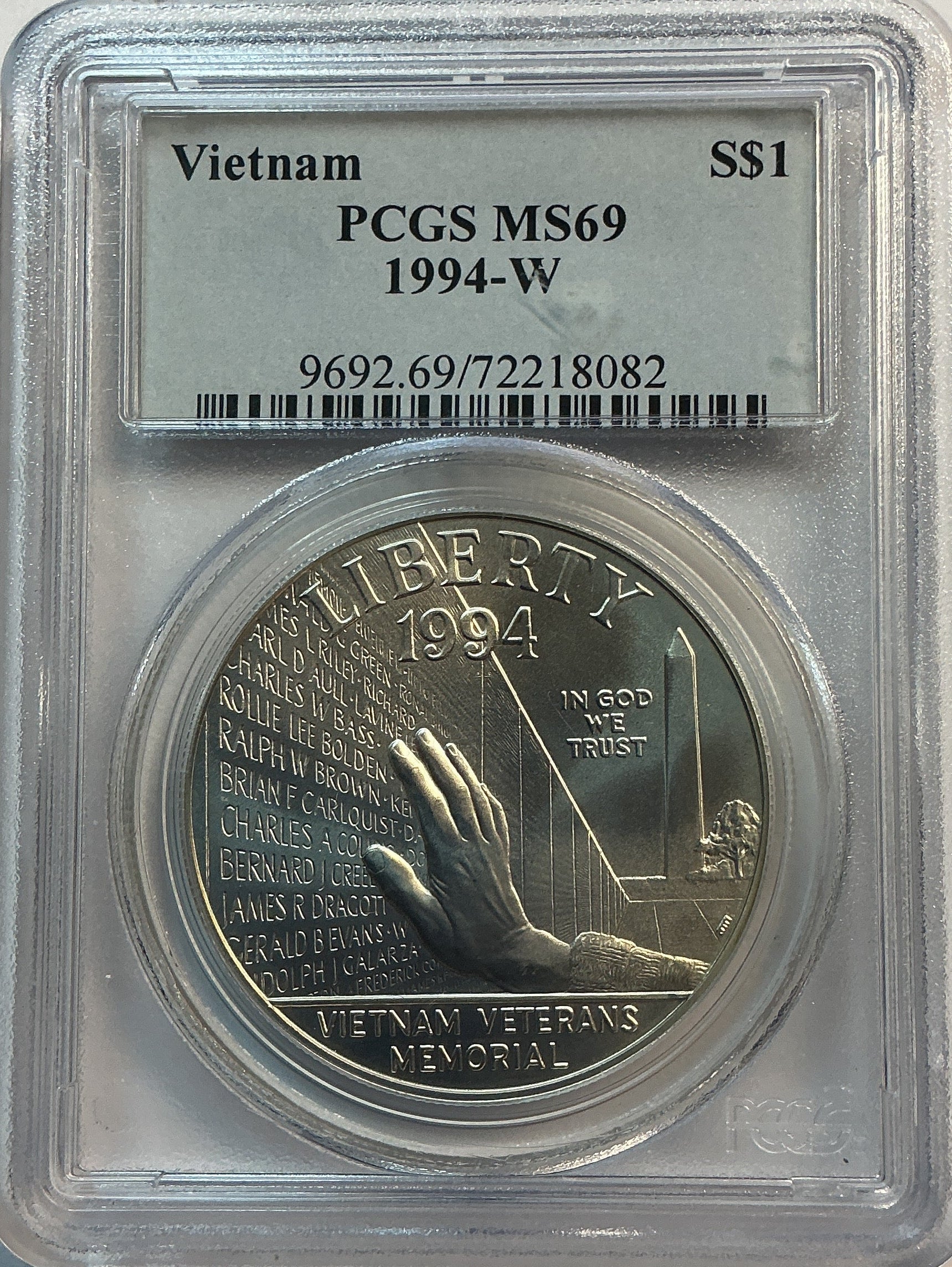 1994-W $1 Vietnam Veterans Memorial, PCGS MS 69, Store #MC001