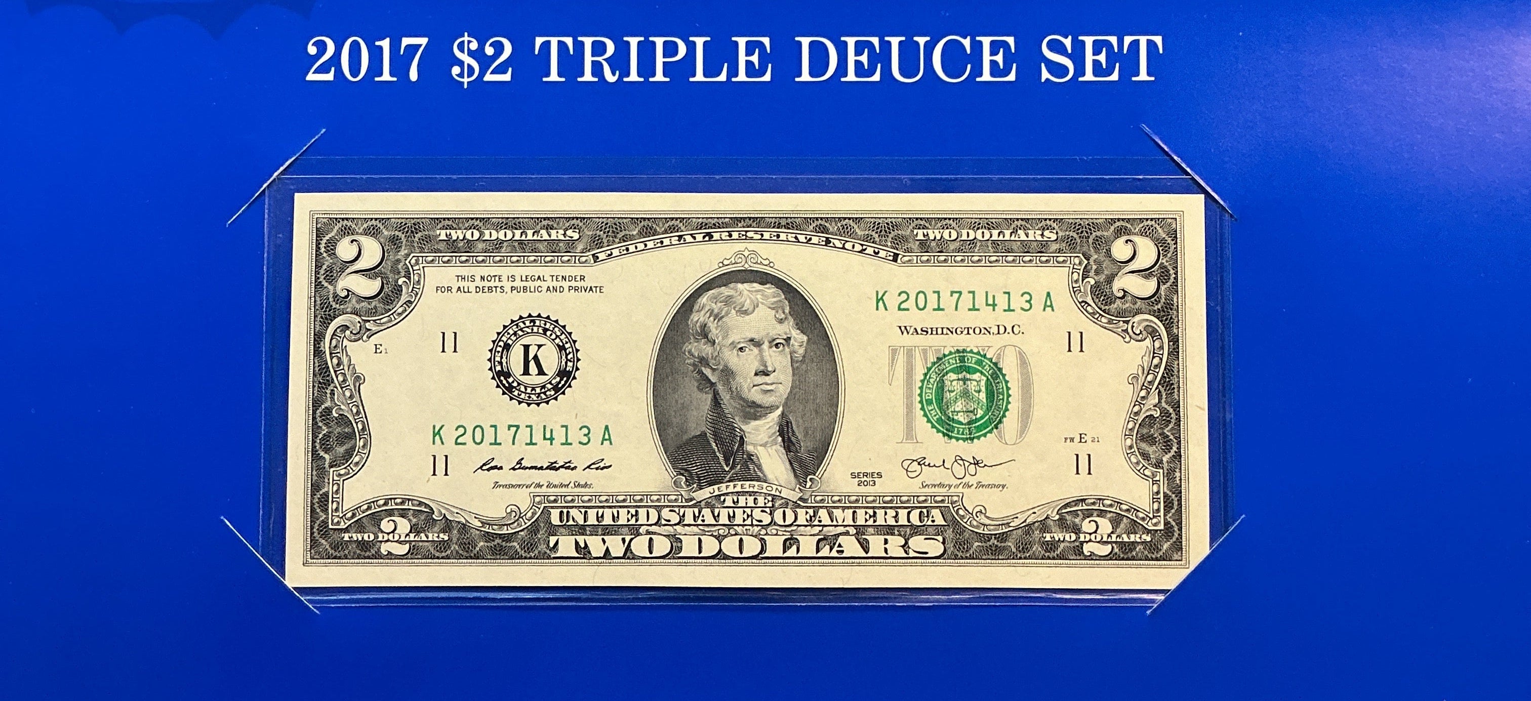 2017 $2 Triple Deuce Set, F.R.N., Same Serial Numbers, Store #FRN033