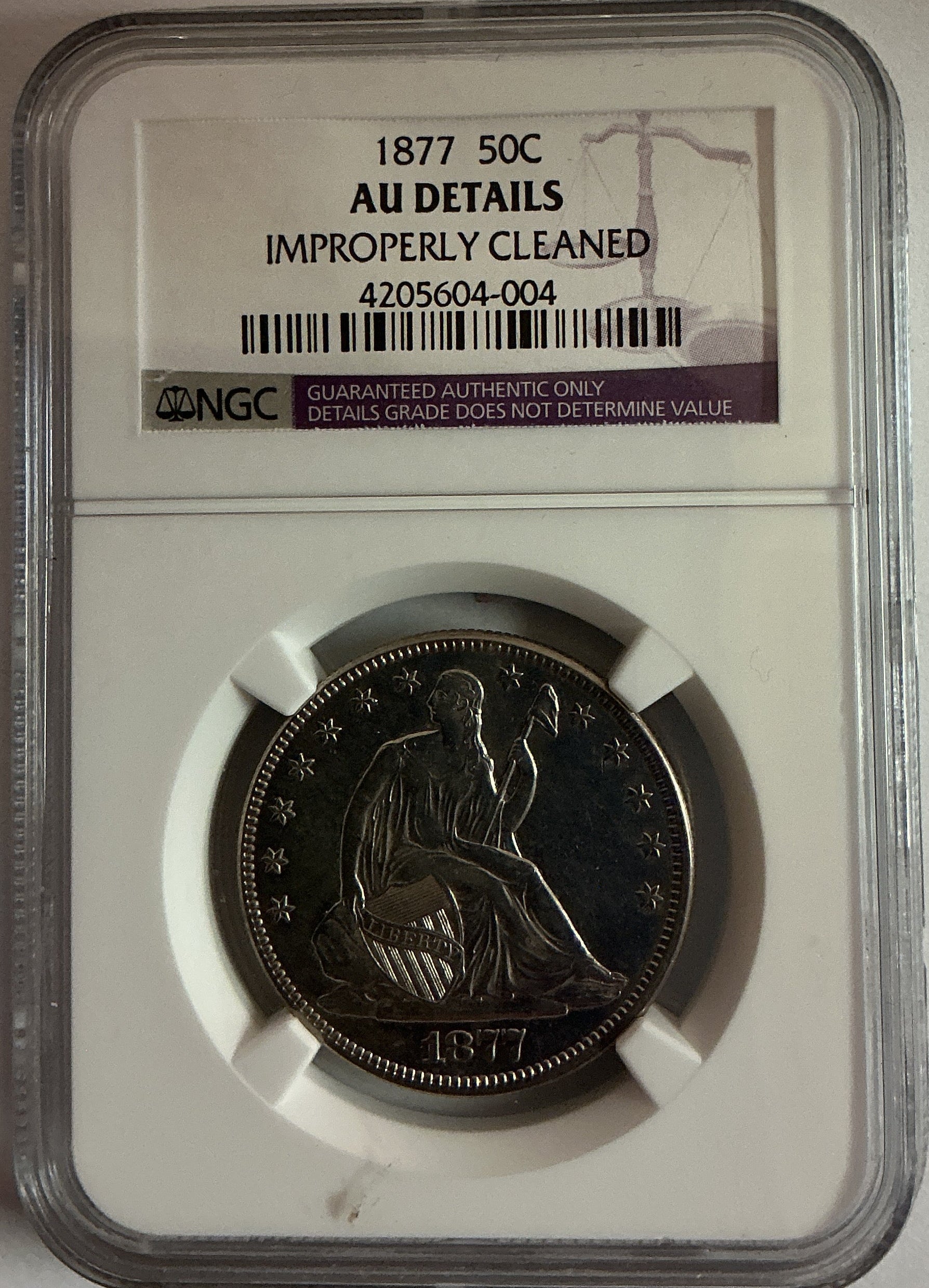1877 Liberty Seated Half Dollar, ANACS AU Details, Store #HR2030