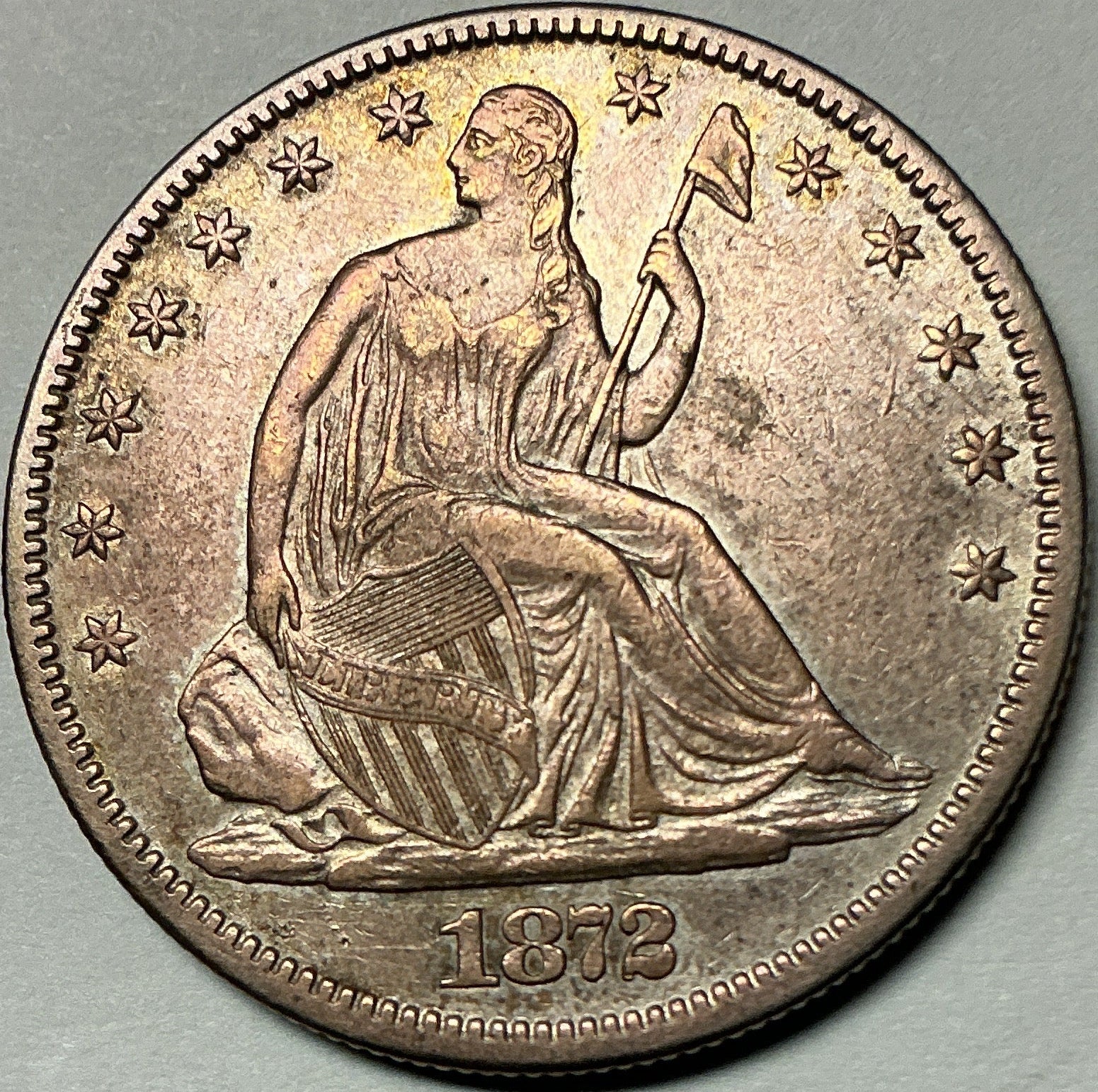 1872-CC Liberty Seated Half Dollar, About Uncirculated Coin, Details, Store #HR2005