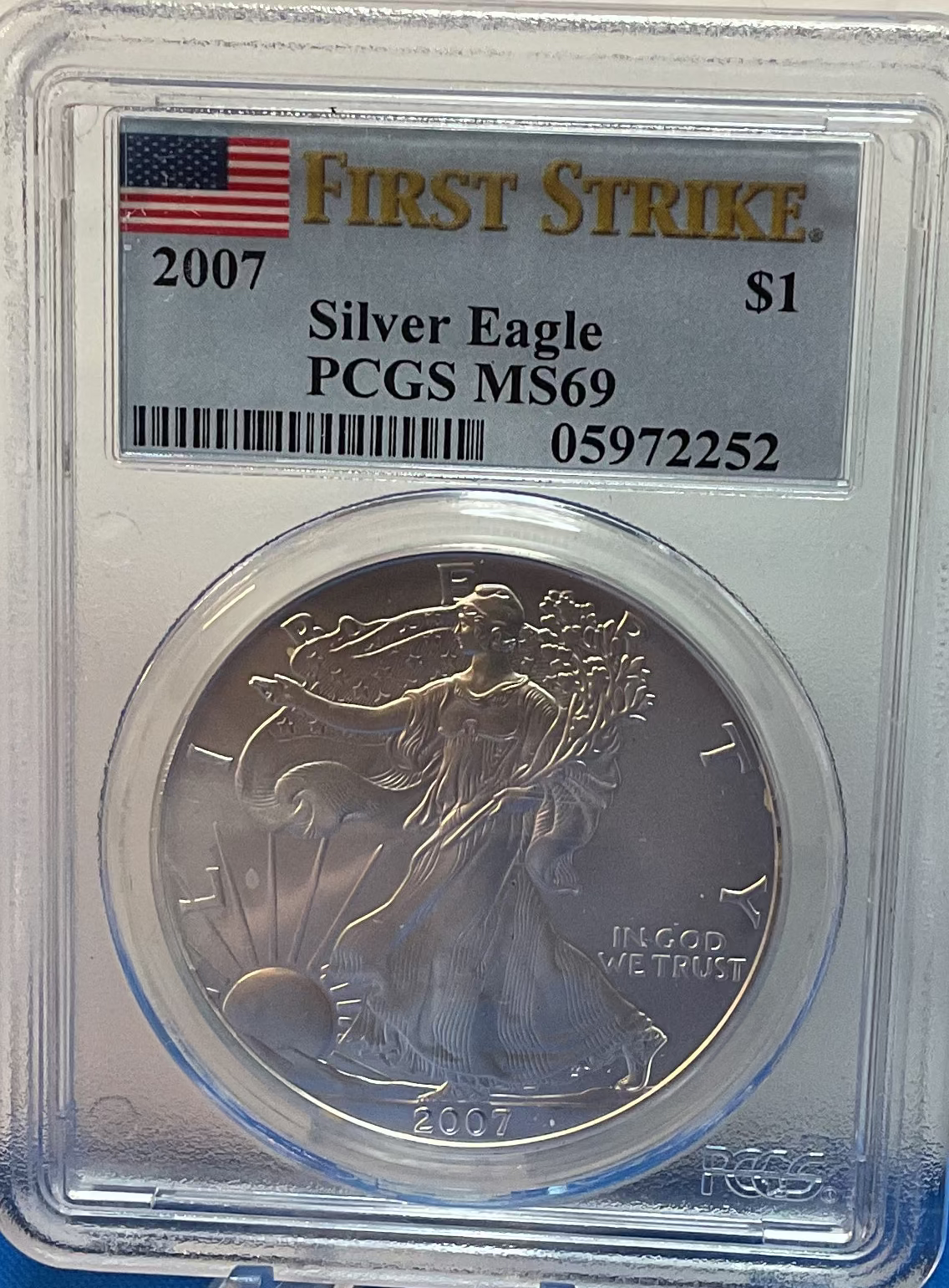2007 American Silver Eagle, First Strike, PCGS MS-69, Store#AE0289