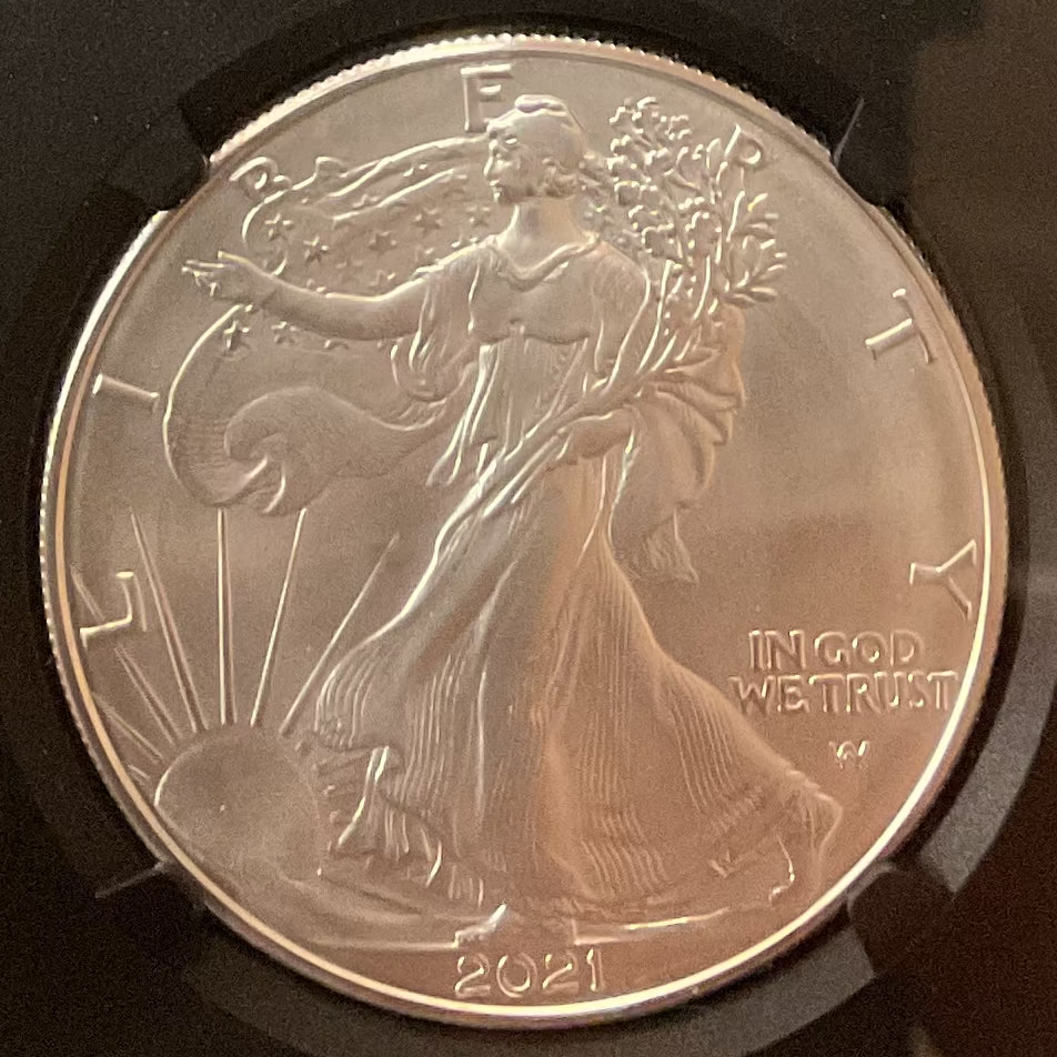 2021 T-2 American Silver Eagle, First Day of Issue, NGC MS-70, Store#AE0407