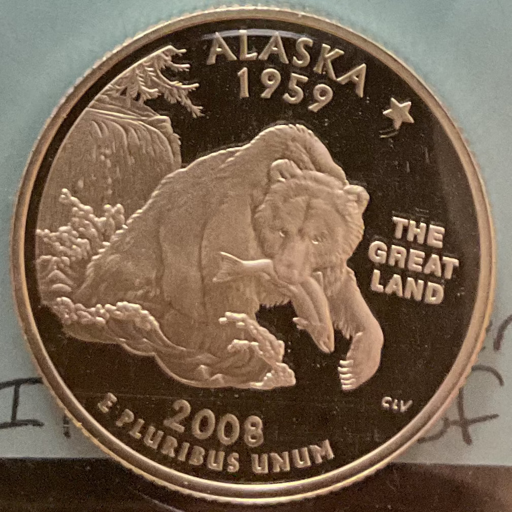 2008-S Silver Washington State Quarter AK, Proof Uncirculated, Store#QR1420