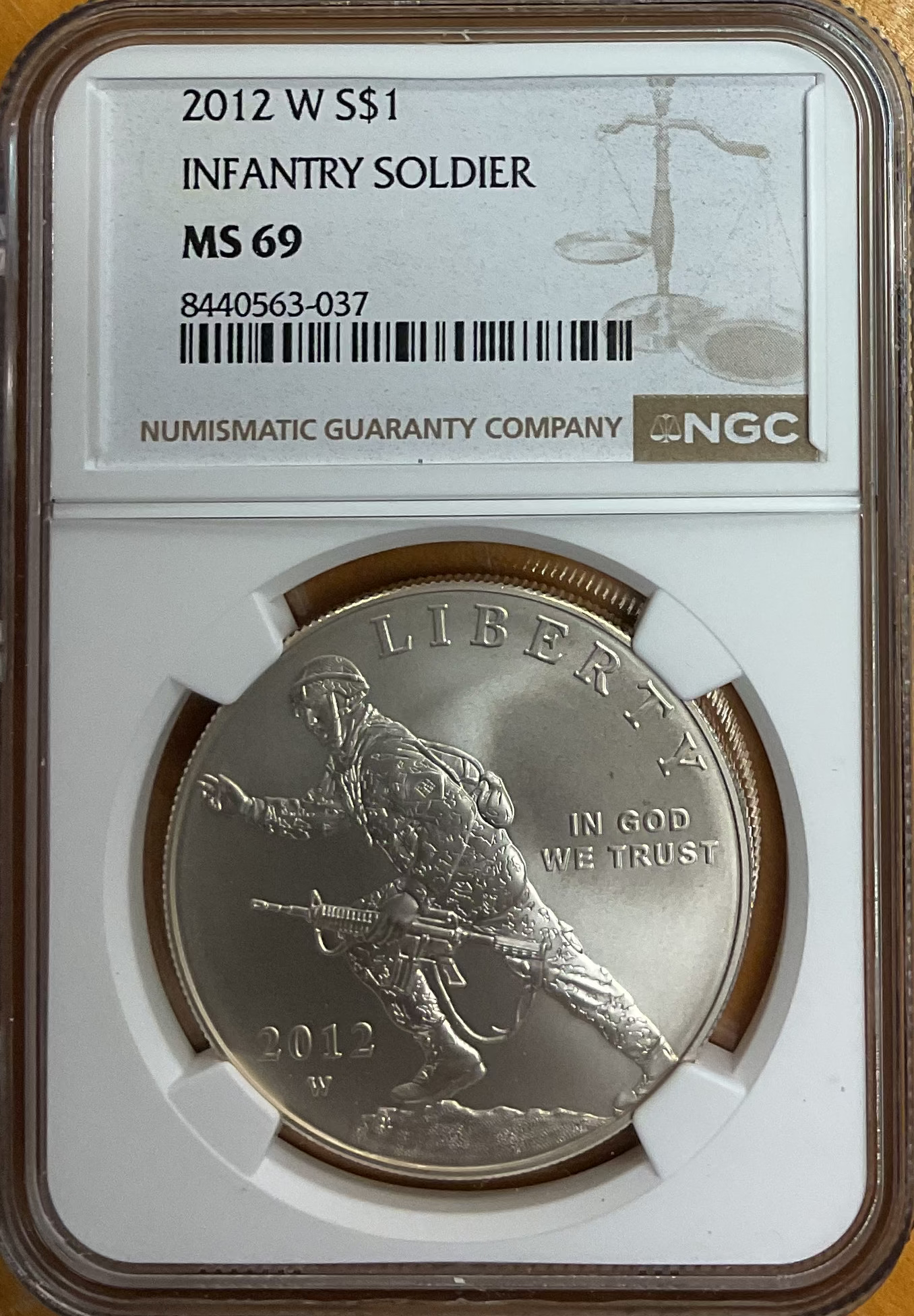 2012-W Infantry Soldier Silver Dollar, NGC MS-69, Store #GMC397