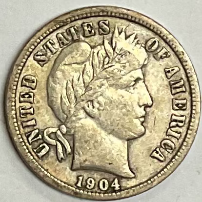 1904 Barber Silver Dime, Very Fine Circulated Coin., Store #DE0944