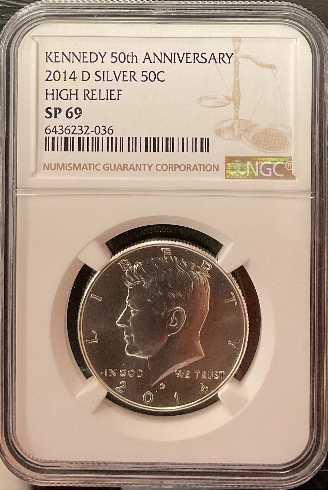 2014-D Kennedy Silver Half Dollar., 50th Anniversary, NGC SP69., Store #HR1945