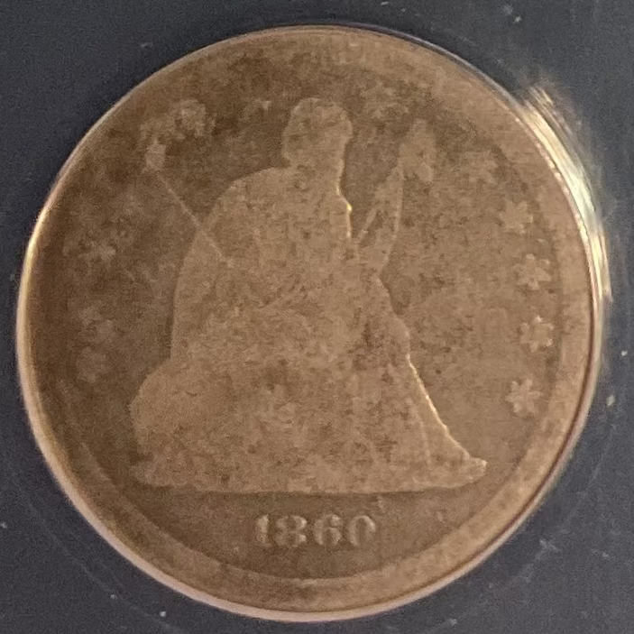1860-S Seated Liberty Quarter, ANACS F-2, Store #GQR085