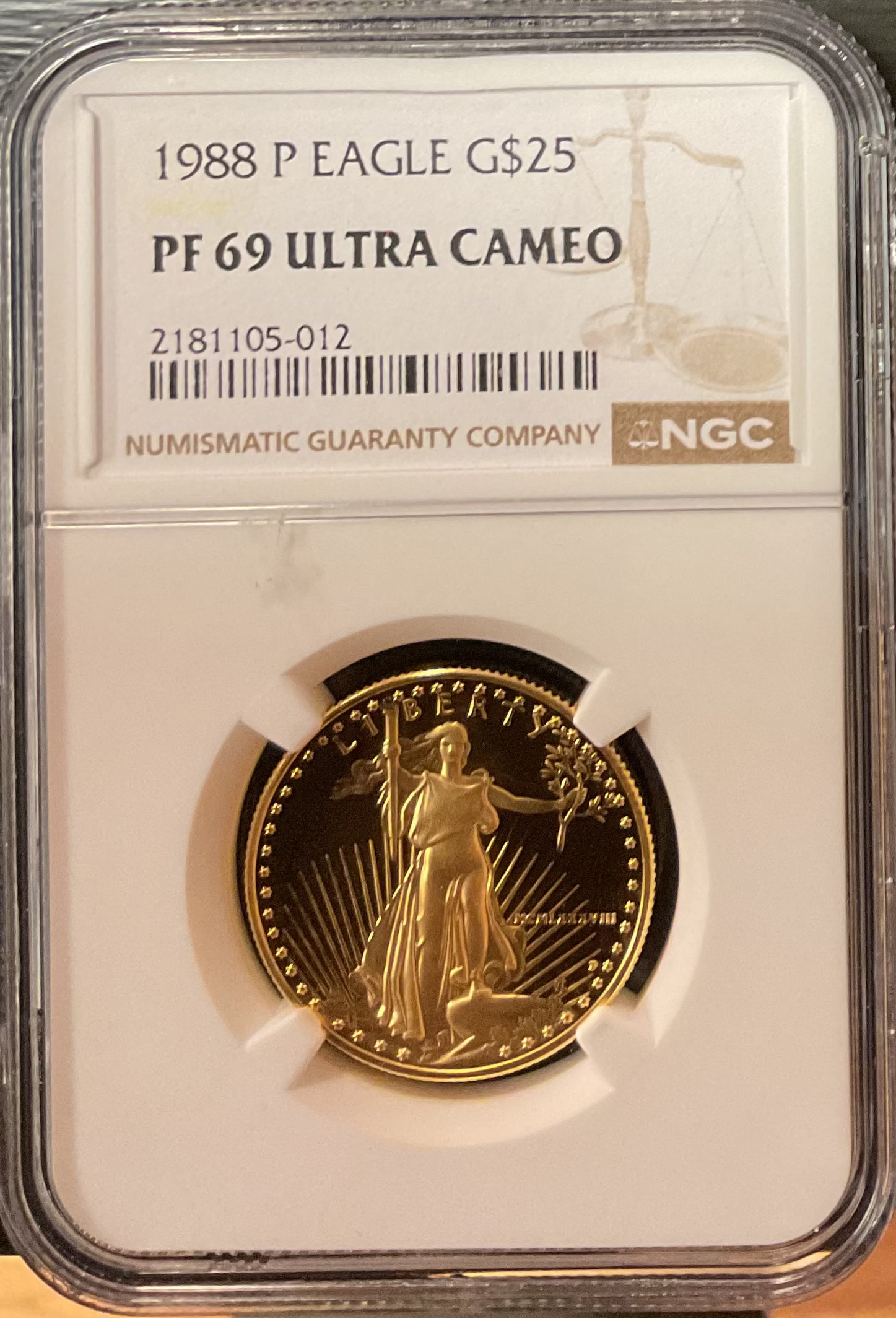 1988-P $25, Proof Gold American Eagle Coin, 1/2 OZT, NGC PF 69, Store #G0001