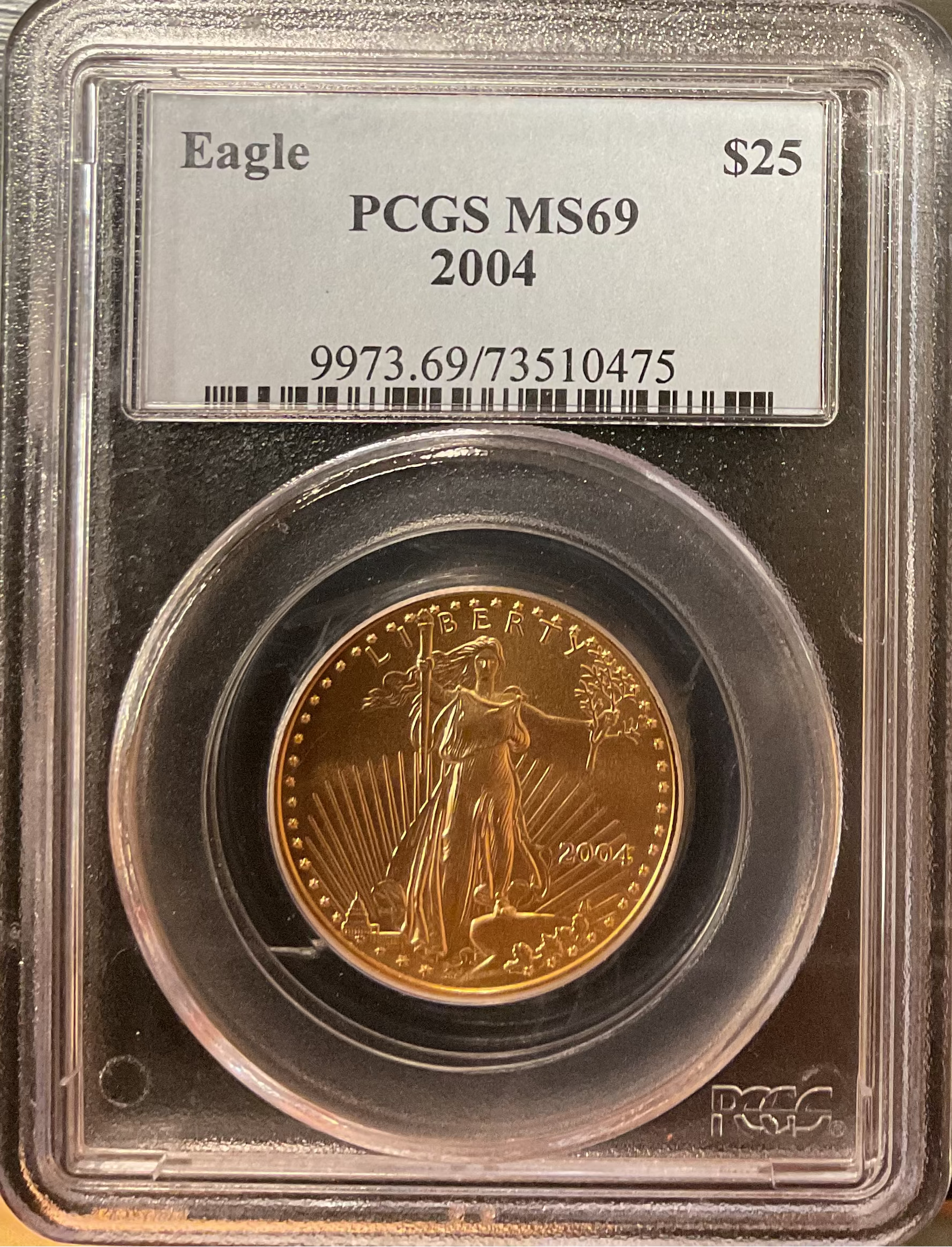2004 $25, Mint Gold American Eagle Coin, 1/2 OZT, PCGS MS 69, Store #G0004