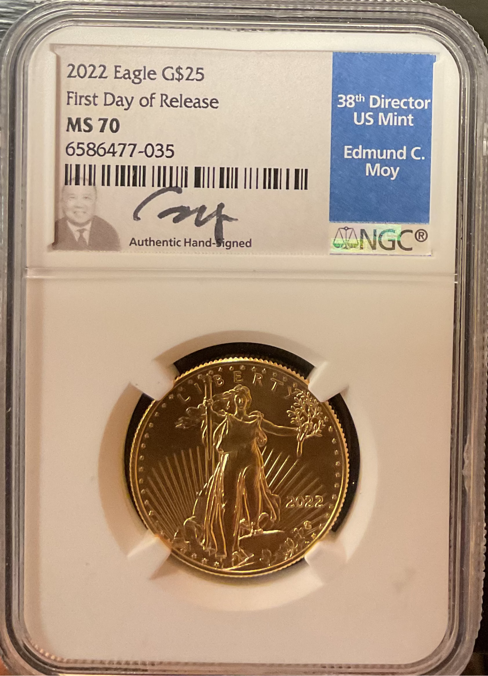 2022 $25, Mint Gold American Eagle Coin, 1/2 OZT, NGC MS 70, Store #G0005