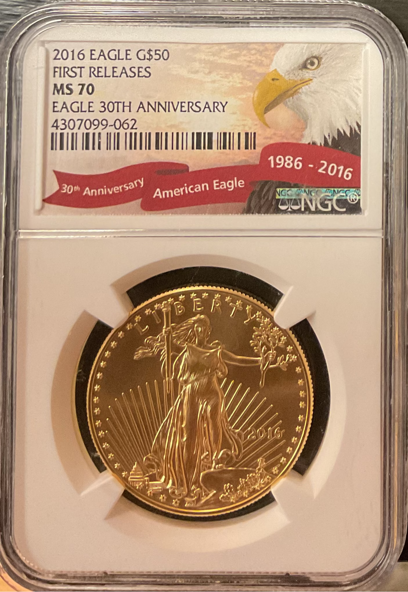 2016 $50, Mint Gold American Eagle Coin, 1 OZT, NGC MS 70, Store #G0006