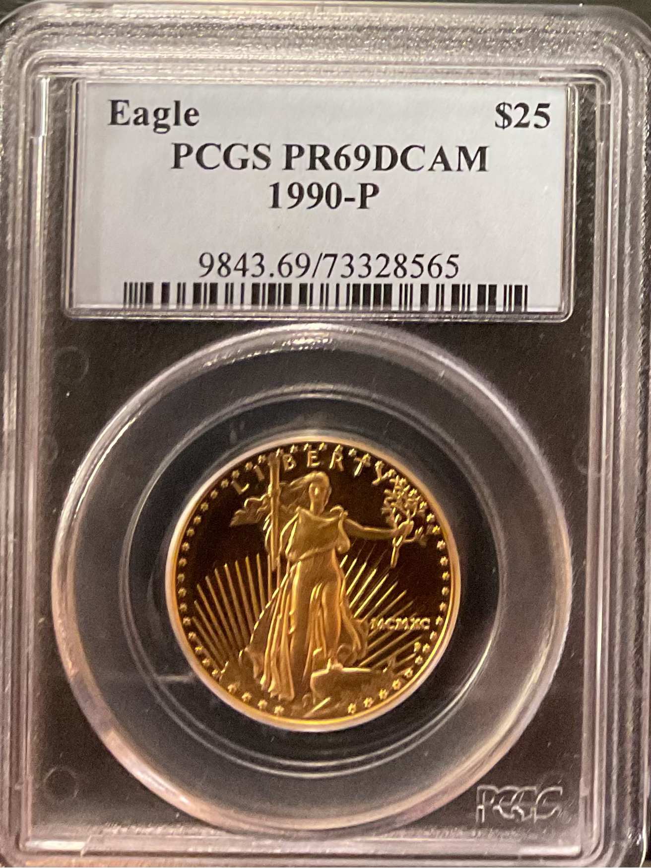 1990-P $25, Proof Gold American Eagle Coin, 1/2 OZT, PCGS PR69 CAM, Store #G0007
