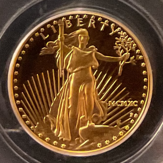 1990-P $25, Proof Gold American Eagle Coin, 1/2 OZT, PCGS PR69 CAM, Store #G0007