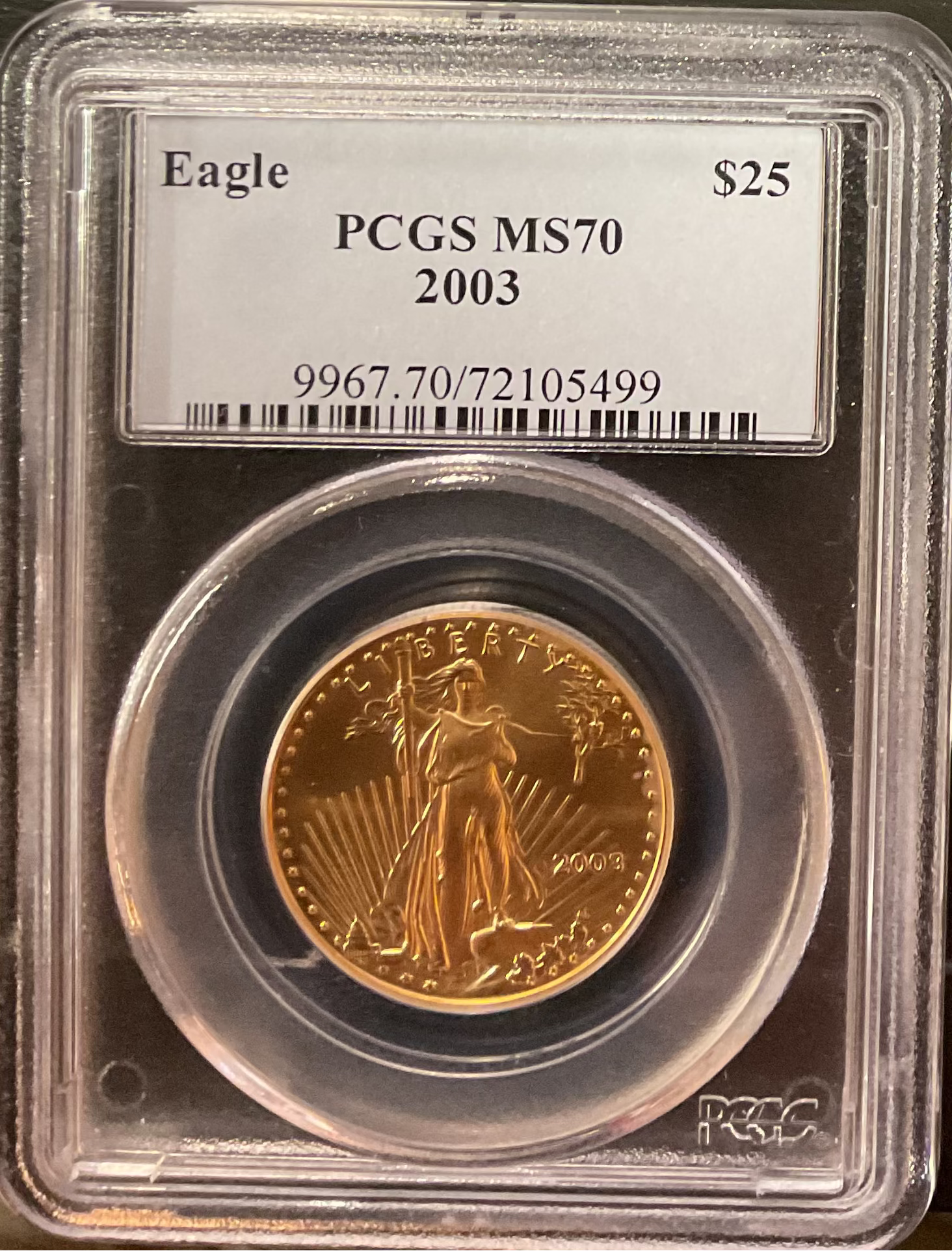 2003 $25, Mint Gold American Eagle Coin, 1/2 OZT, PCGS MS70, Store #G0008