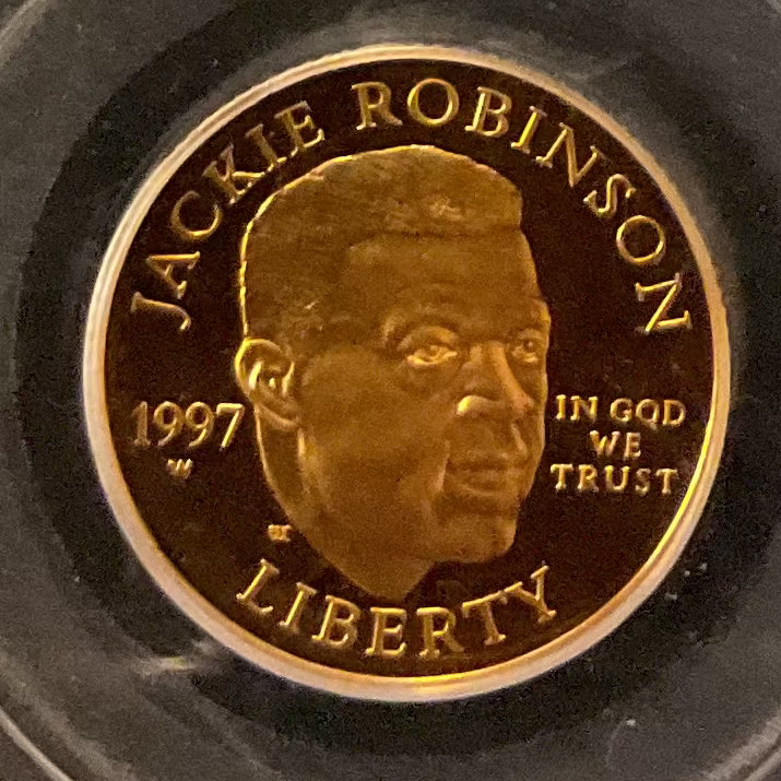 1997-W $5, Proof Gold Jackie Robinson Coin, 1/4 OZT, PCGS PR69, Store #G0009