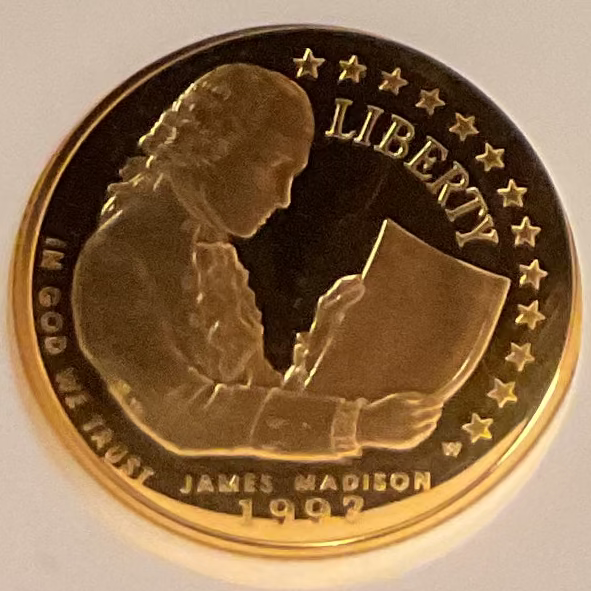 1993-W $5, Proof Gold James Madison Coin, NGC PR69 Ultra Cameo, Store #G0010