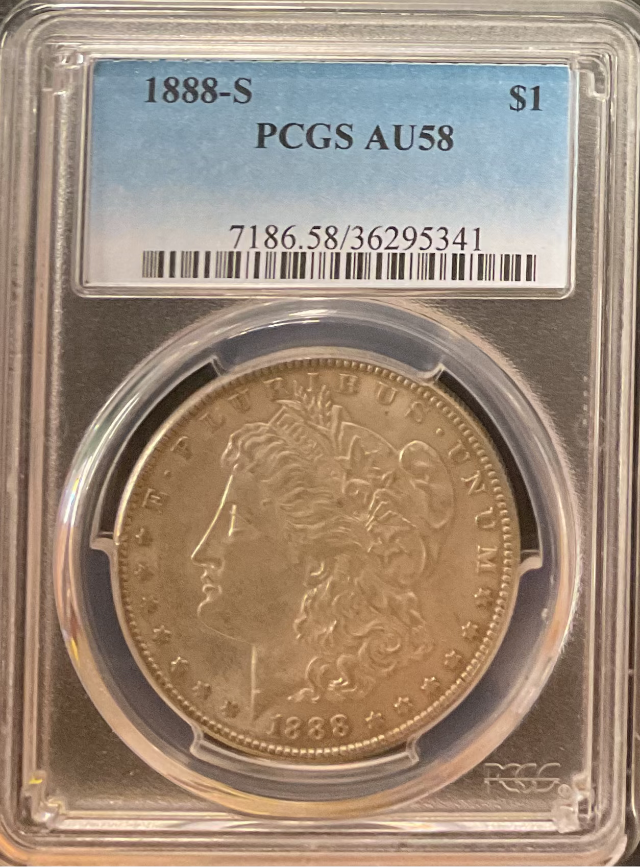 1888-S Morgan Silver Dollar., 'Affordable Grade'., PCGS AU-58., Store #DR1578