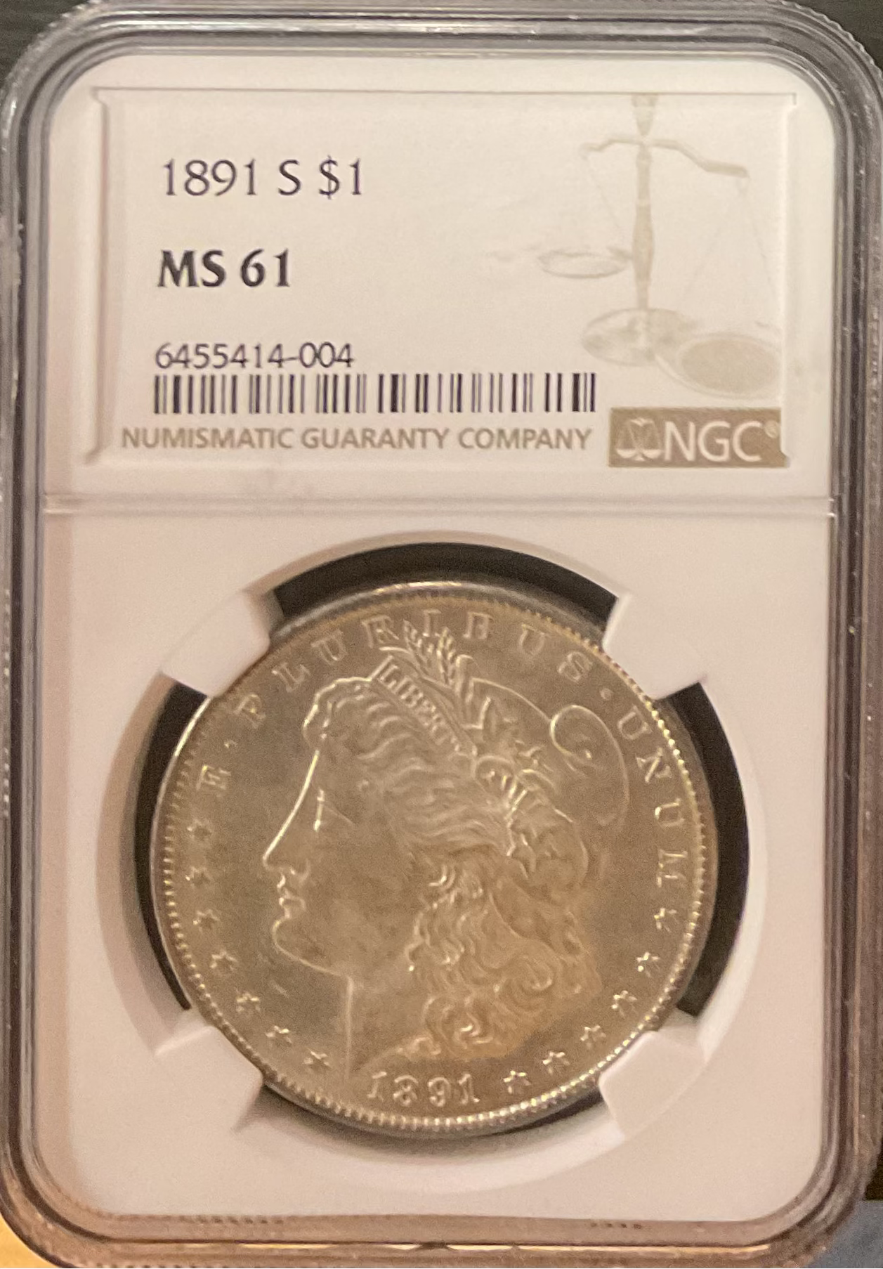 1891-S Morgan Silver Dollar, Nice White Coin. NGC MS-61. #DR0598.