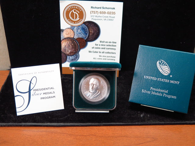 William Harrison Presidential Silver Commemorative Medal, Original Government Package, Store