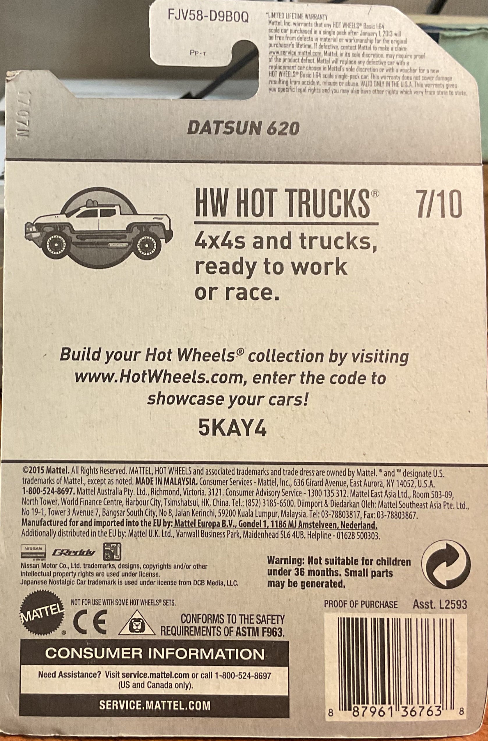 DATSUN 620, HW HOT TRUCKS, Hot Wheels Toy Car, FJV58-D9C0M, Store #TY101