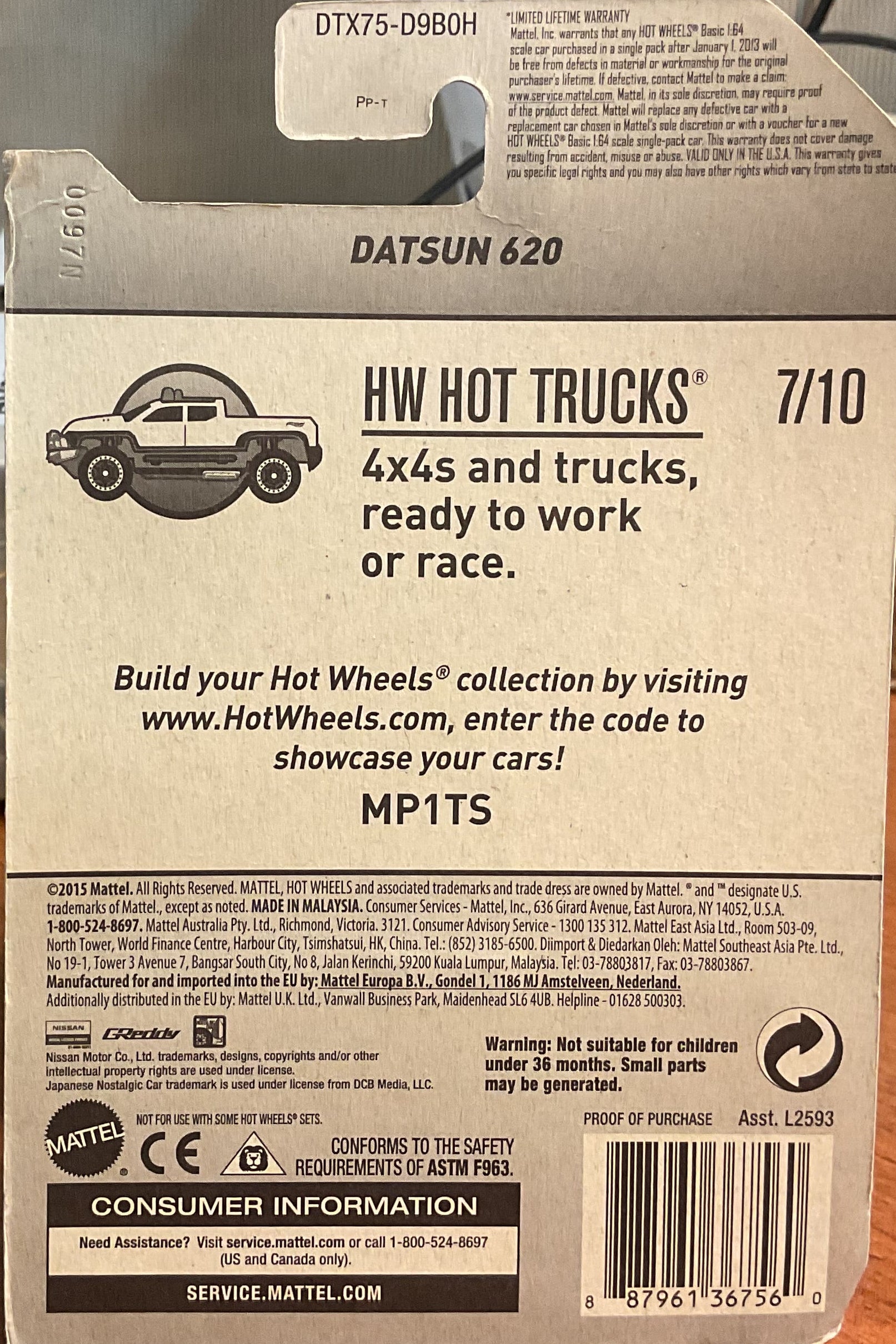 DATSUN 620, HW HOT TRUCKS, Hot Wheels Toy Car, DTX75-D9B0H, Store #TY102