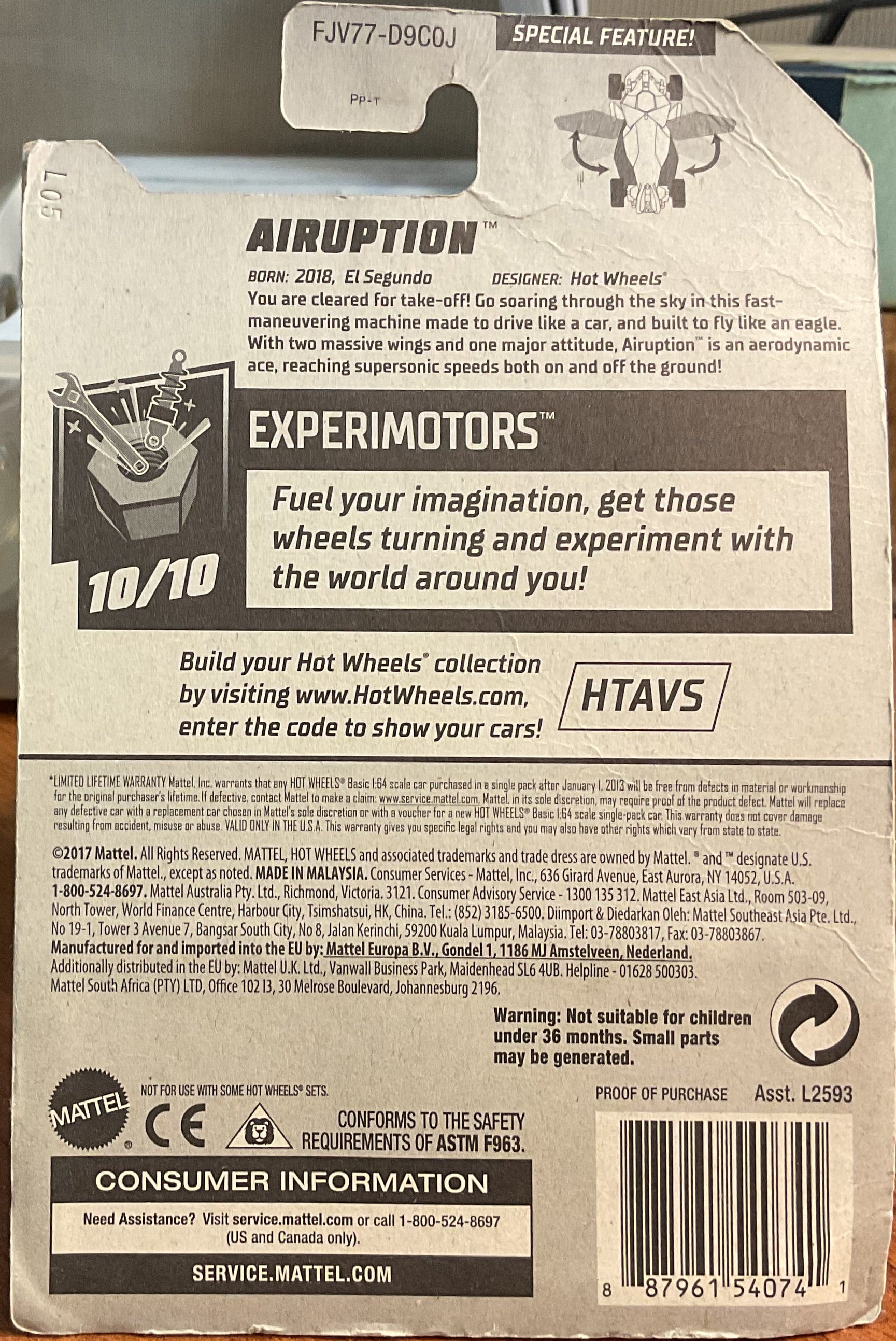 AIRUPTION, EXPERIMOTORS, Hot Wheels Toy Car, FJV77-D9C0J, Store #TY106