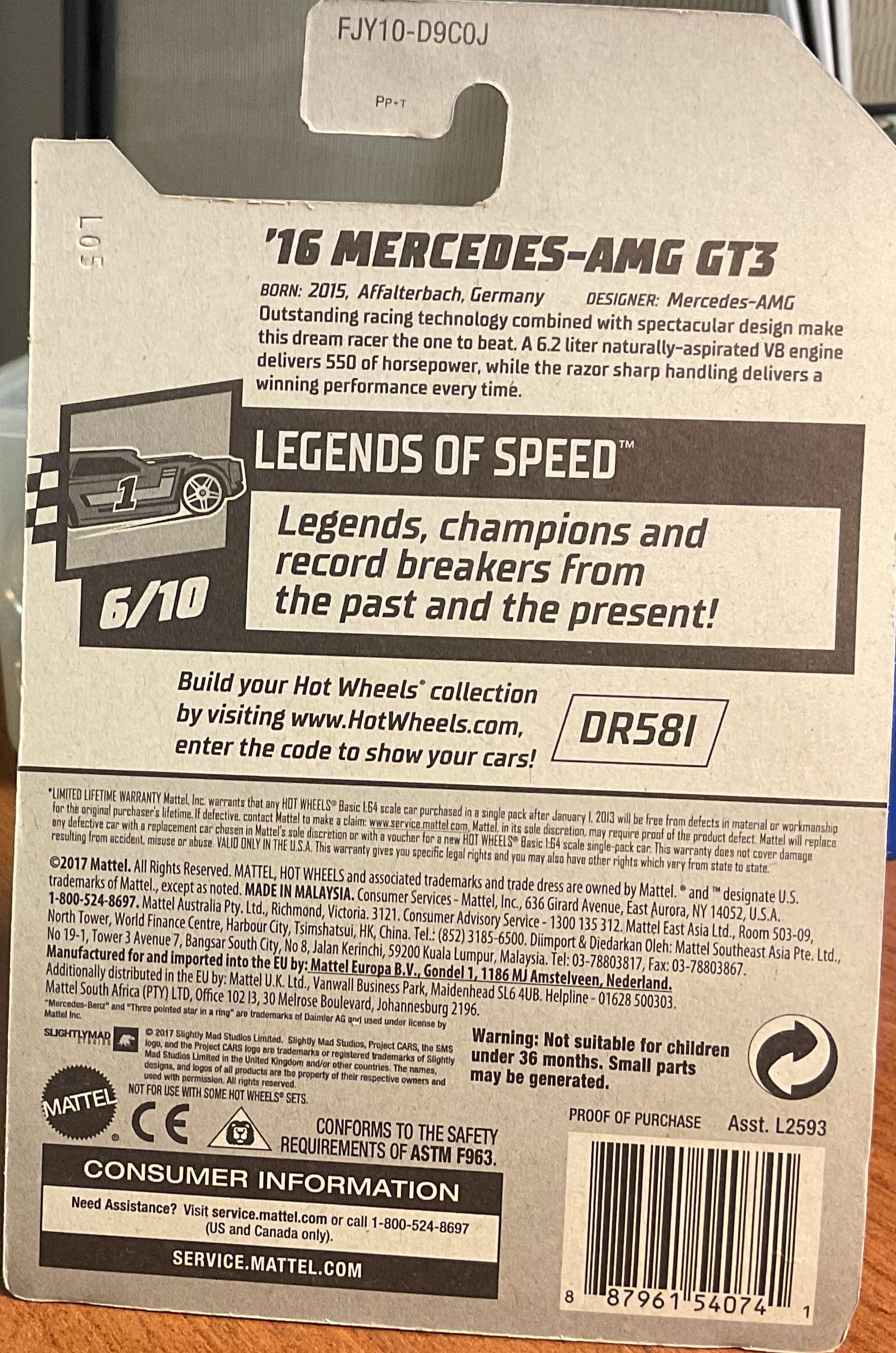 '16 MERCEDES AMG, LEGENDS OF SPEED, Hot Wheels Toy Car, FJY10-D9C0J, Store #TY112