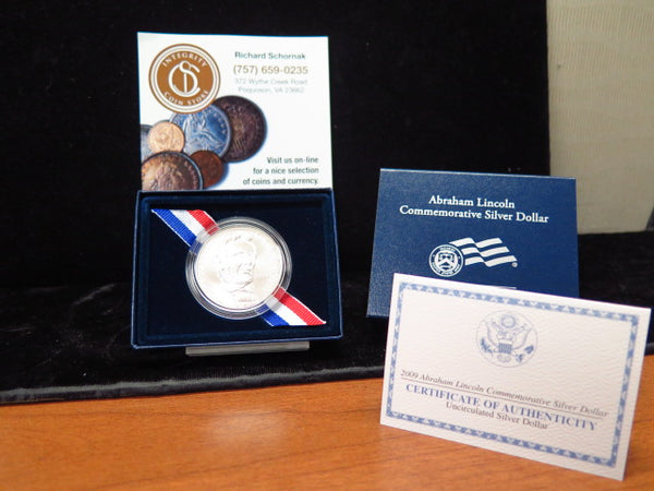2009 Lincoln One Dollar Silver Commemorative, Original Government Package, Store #12549