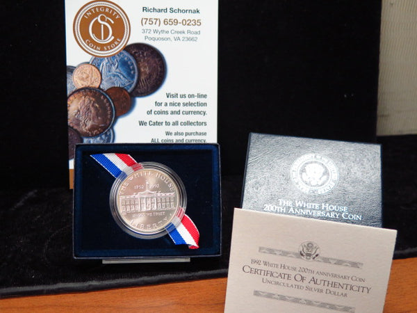1992-D White House 200th Anniversary Silver Dollar Commemorative, Original Government Package, Store #12554