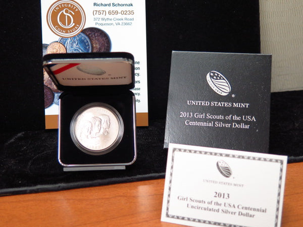 2013-W Girl Scouts Centennial Silver Commemorative, Original Government Package, Store #12558