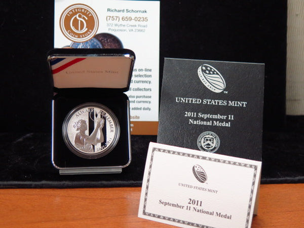 2011-P 9/11 National Medal Silver Proof Commemorative, Original Government Package, Store #12556