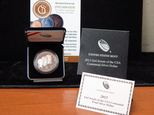 2013-W Girl Scouts Centennial Silver Proof Commemorative, Original Government Package, Store #12557