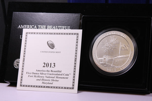 2013-P America The Beautiful, Five Ounce Silver Uncirculated Coin. Fort McHenry National Monument. #13687