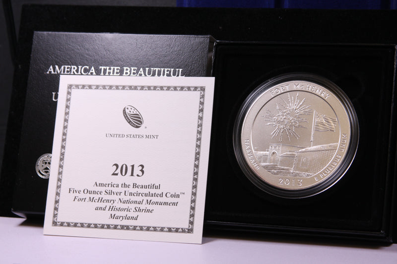 2013-P America The Beautiful, Five Ounce Silver Uncirculated Coin. Fort McHenry National Monument.