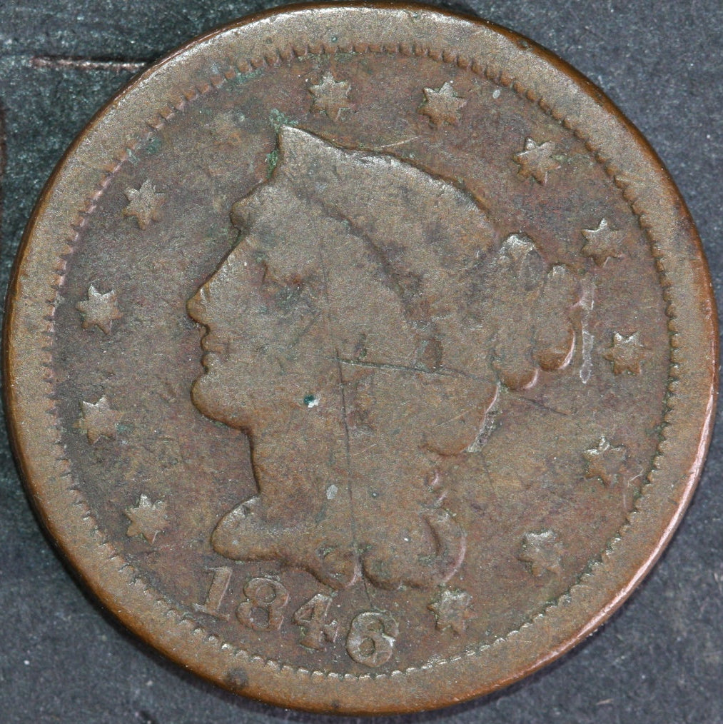 1846 Braided Hair Large Cent, Very Good Circulated Coin, Store #14528
