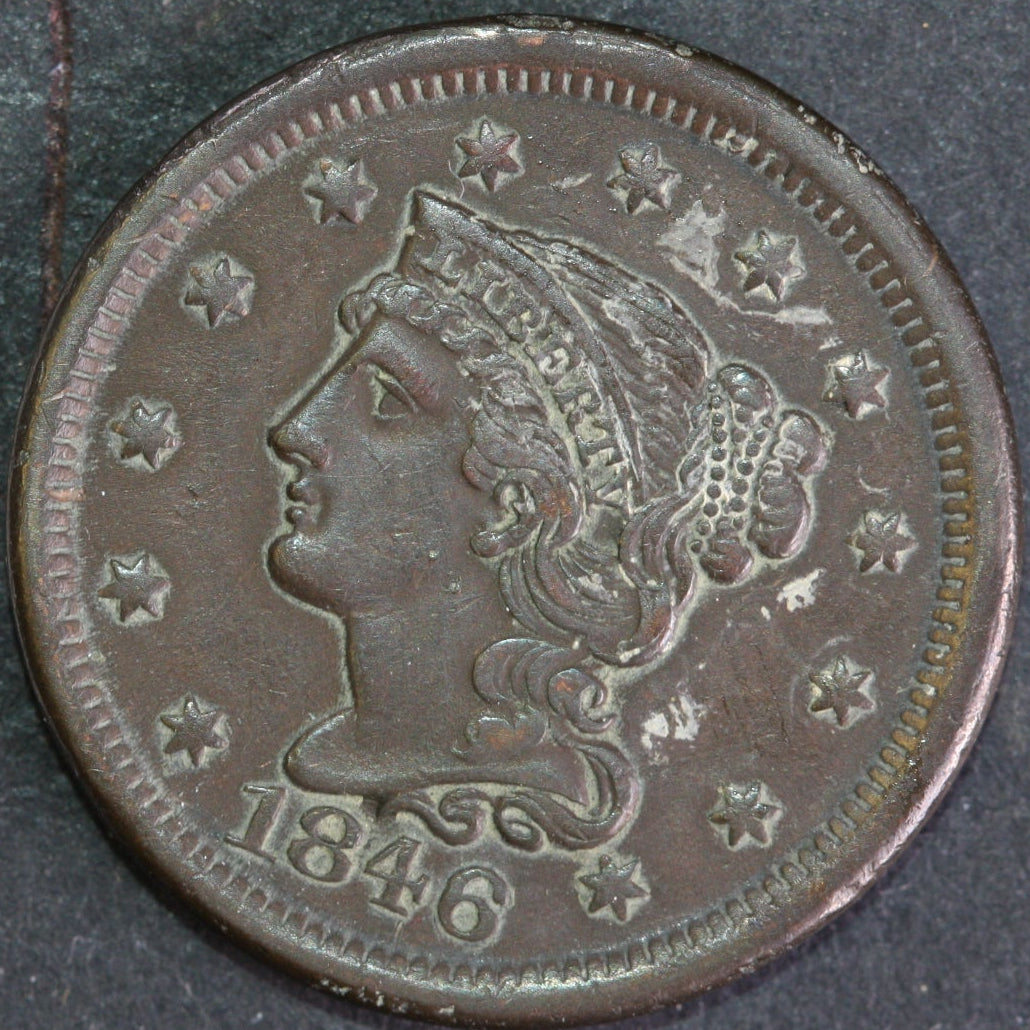 1846 Braided Hair Large Cent, About Uncirculated Coin, Store #14533