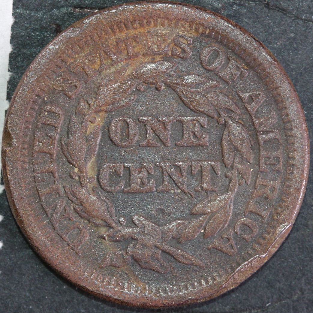 1854 Braided Hair Large Cent, Very Fine Circulated Coin, Details, Store #14559