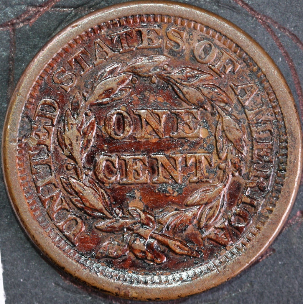 1856 Braided Hair Large Cent, Slant 5, Mint State Uncirculated Coin, Store #14567