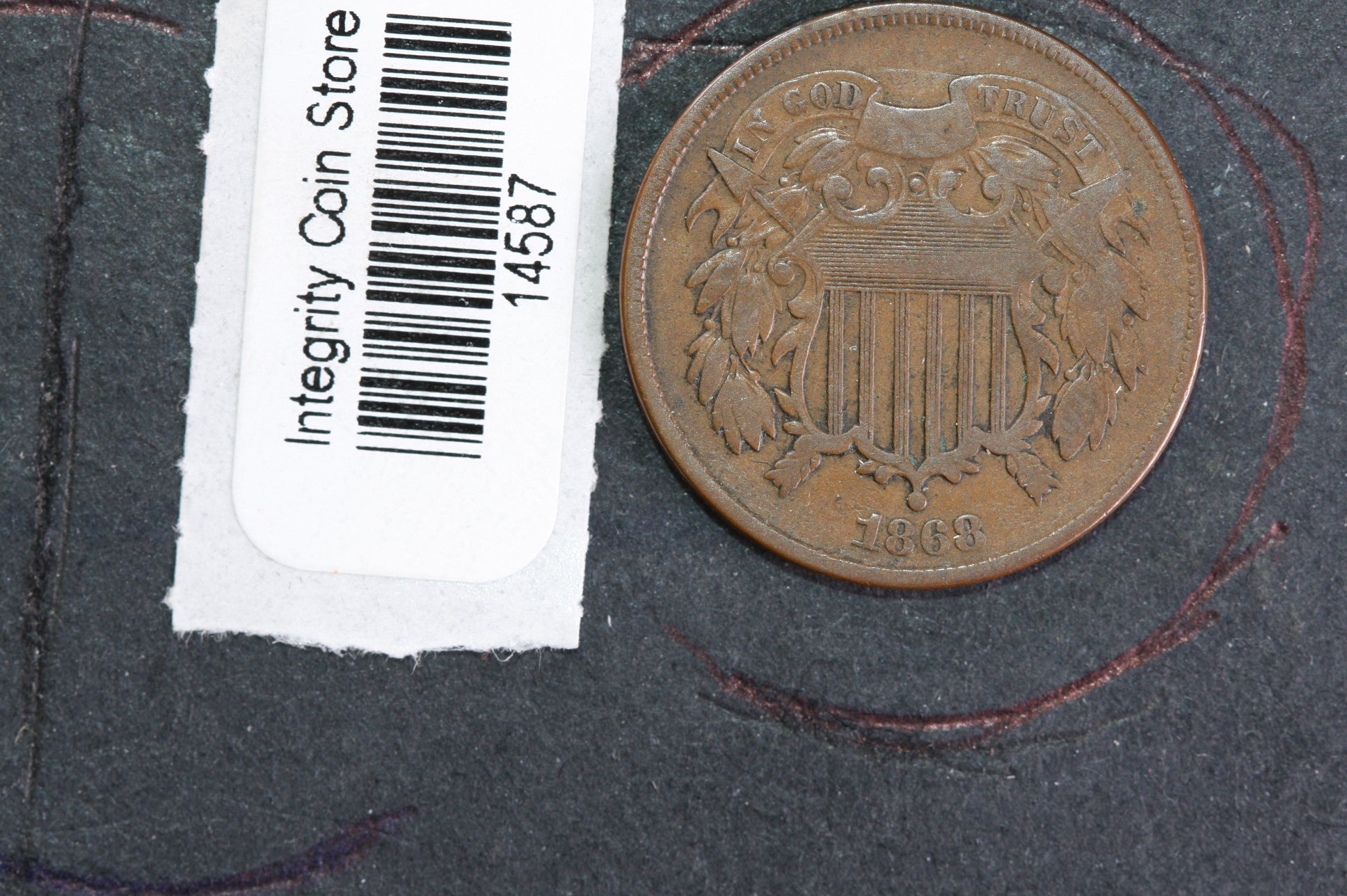 1868 Two Cent Piece. "Double Die", Affordable Collectible Coin, Store#14587