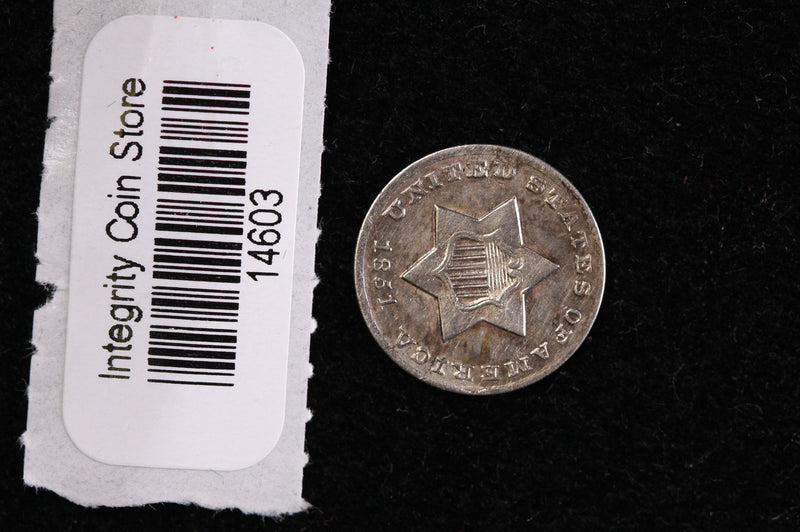 1851-O Silver Three-Cent Piece. Affordable Collectible Coin. Store