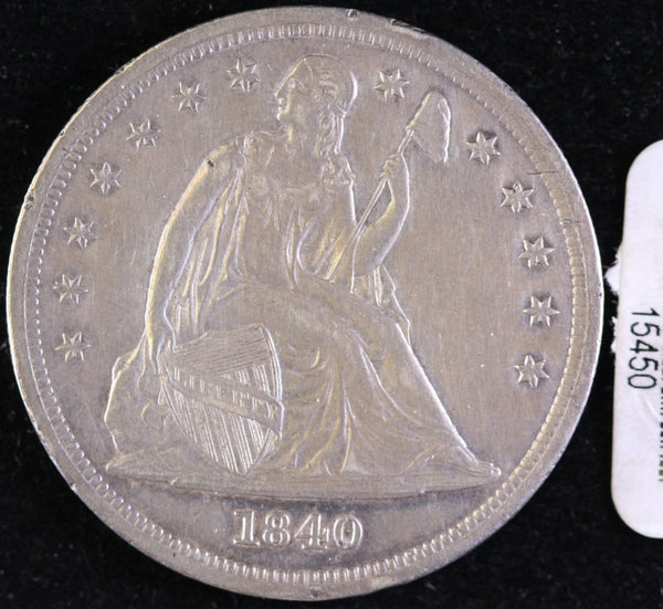 1840 Liberty Seated Silver Dollar, XF+ Details w No Motto. Store #15450