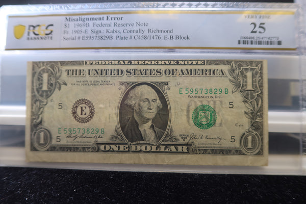 1969-B, $1 Federal Reserve Note, PCGS Graded, Error Note, Store # 85112