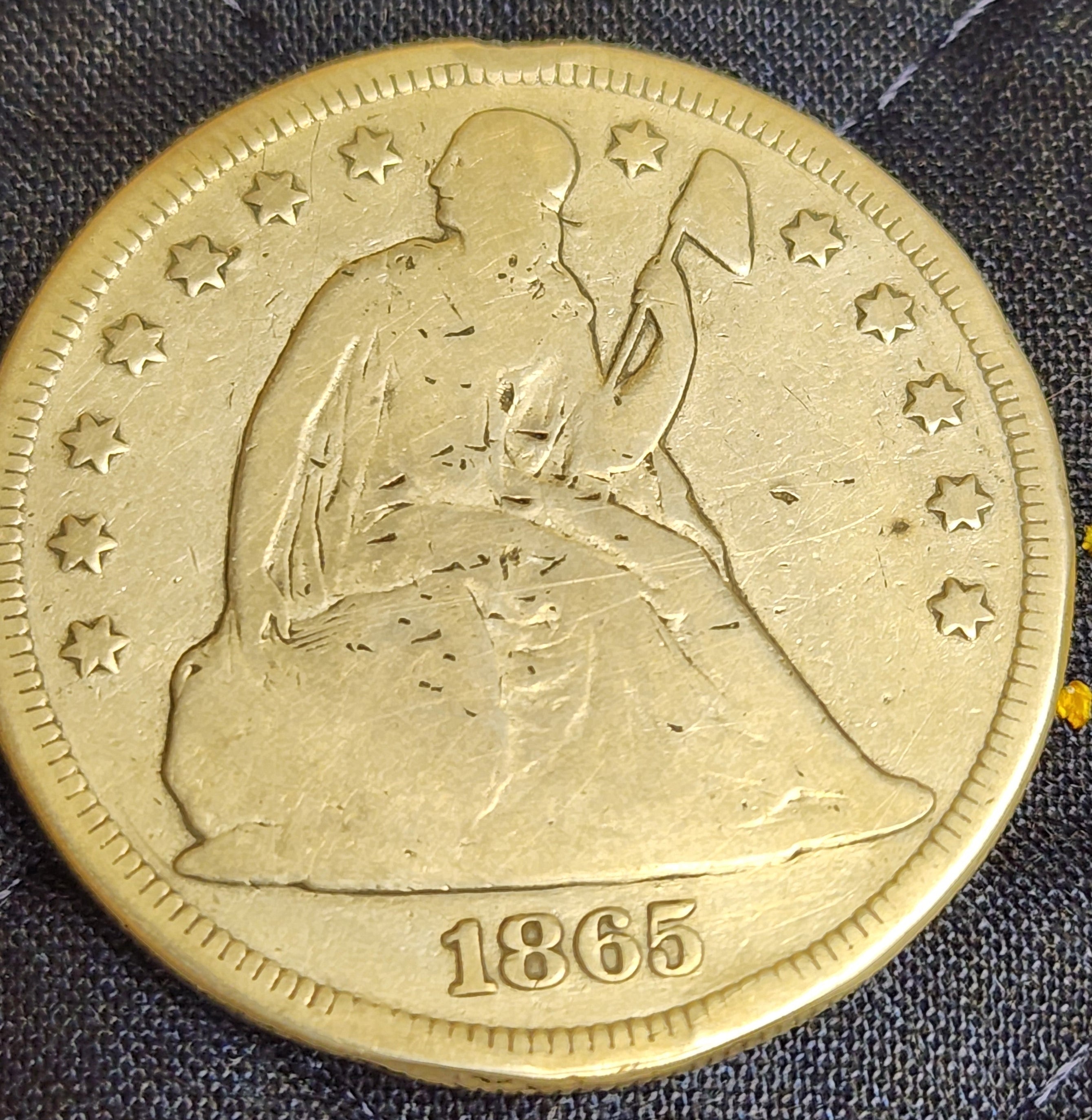 1865 Liberty Seated Silver Dollar, Fine Detailed Coin, Store Sale #DR0529.