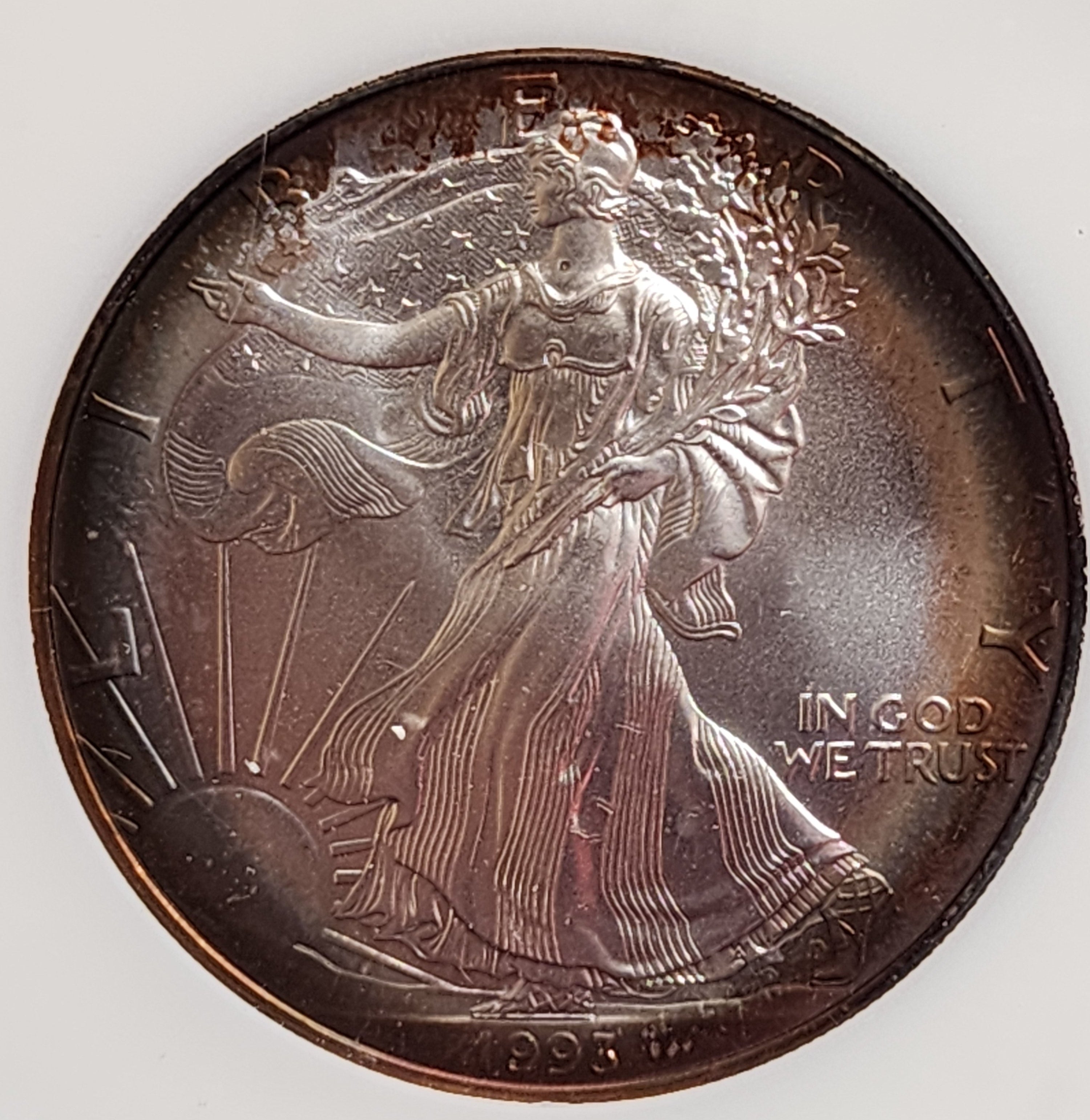 1993 American Silver Eagle, Nice Blue "TONER", PCI MS-67, Store #AE310.