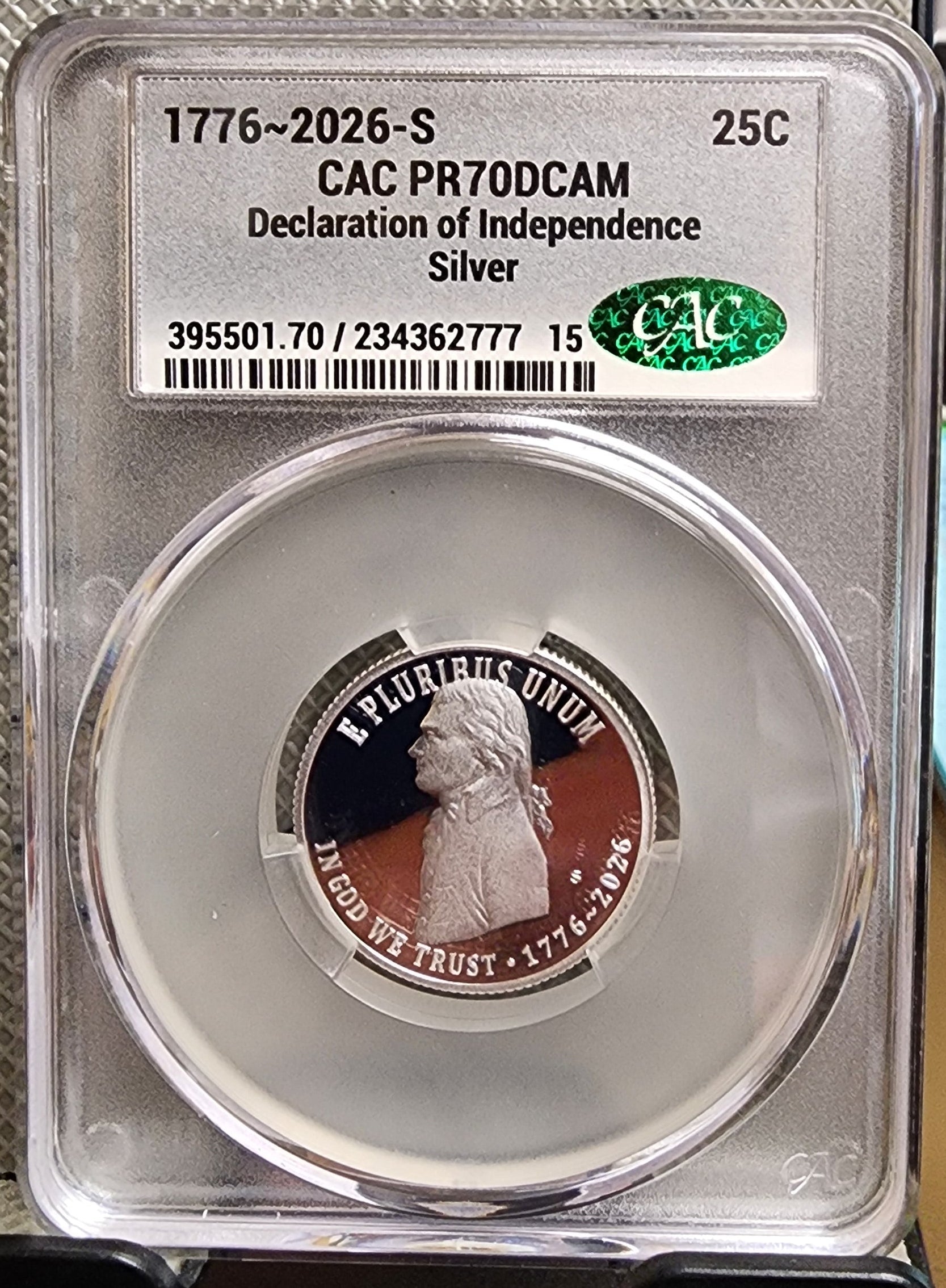 1776-2026-S Silver, Declaration of Independence Quarter, CAC PR-70, Store#QR1943.