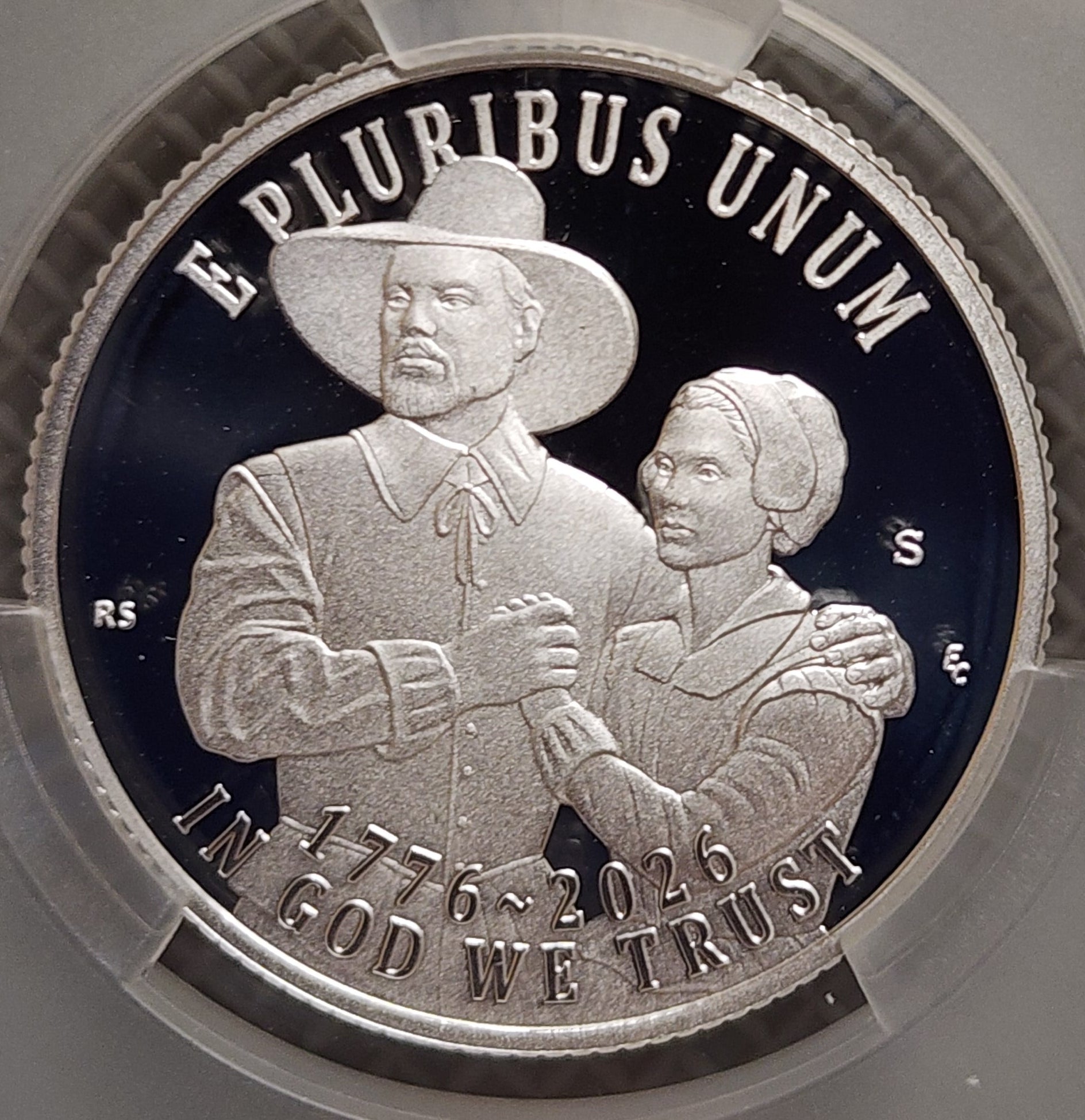 1776-2026-S Silver Mayflower Compact Quarter, CAC PR-70, Store #QR1942.