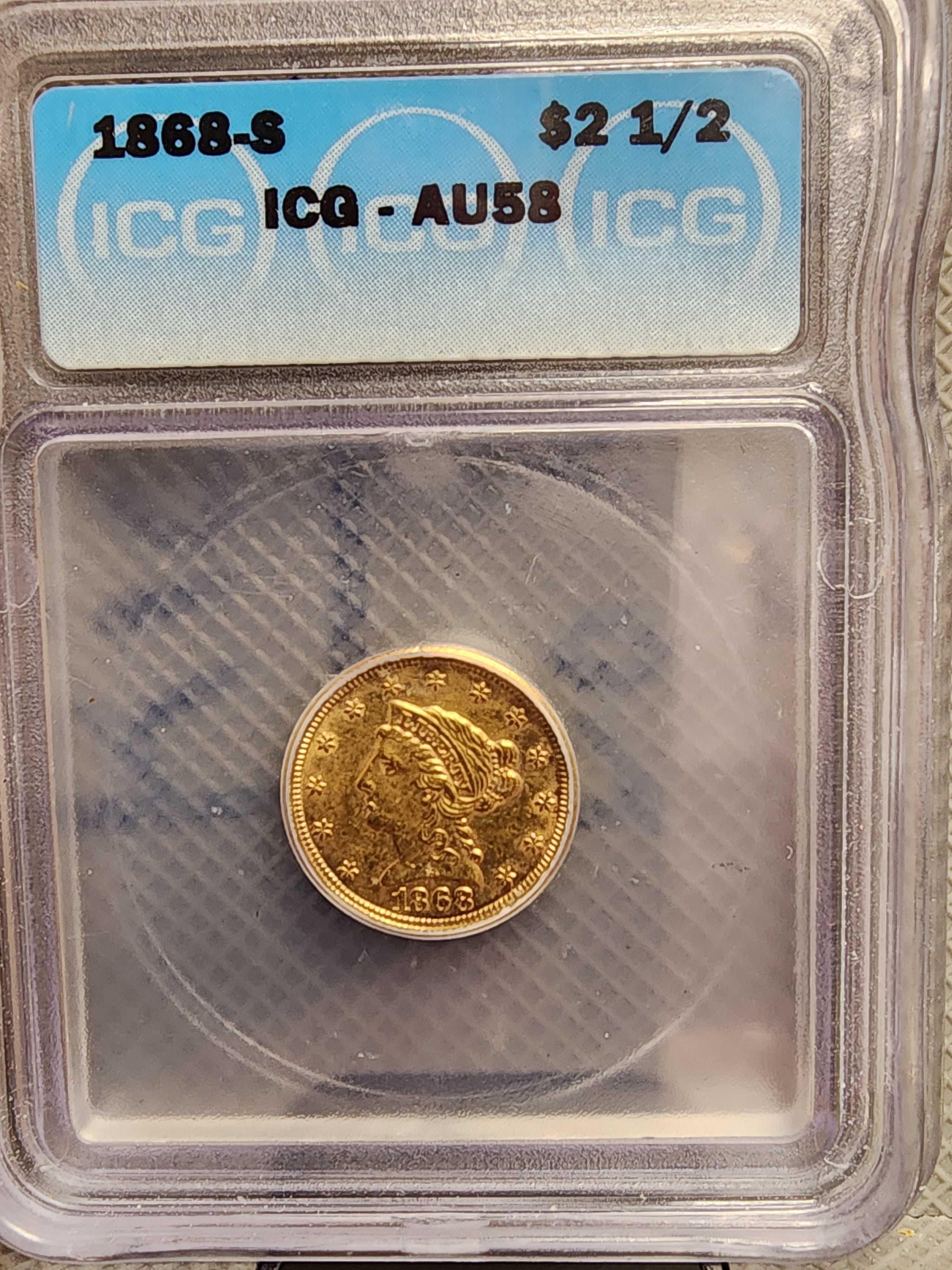 1868-S $2.50 Quarter Gold Eagle, ICG AU-58, Gold Coin, Store Sale#G0098.